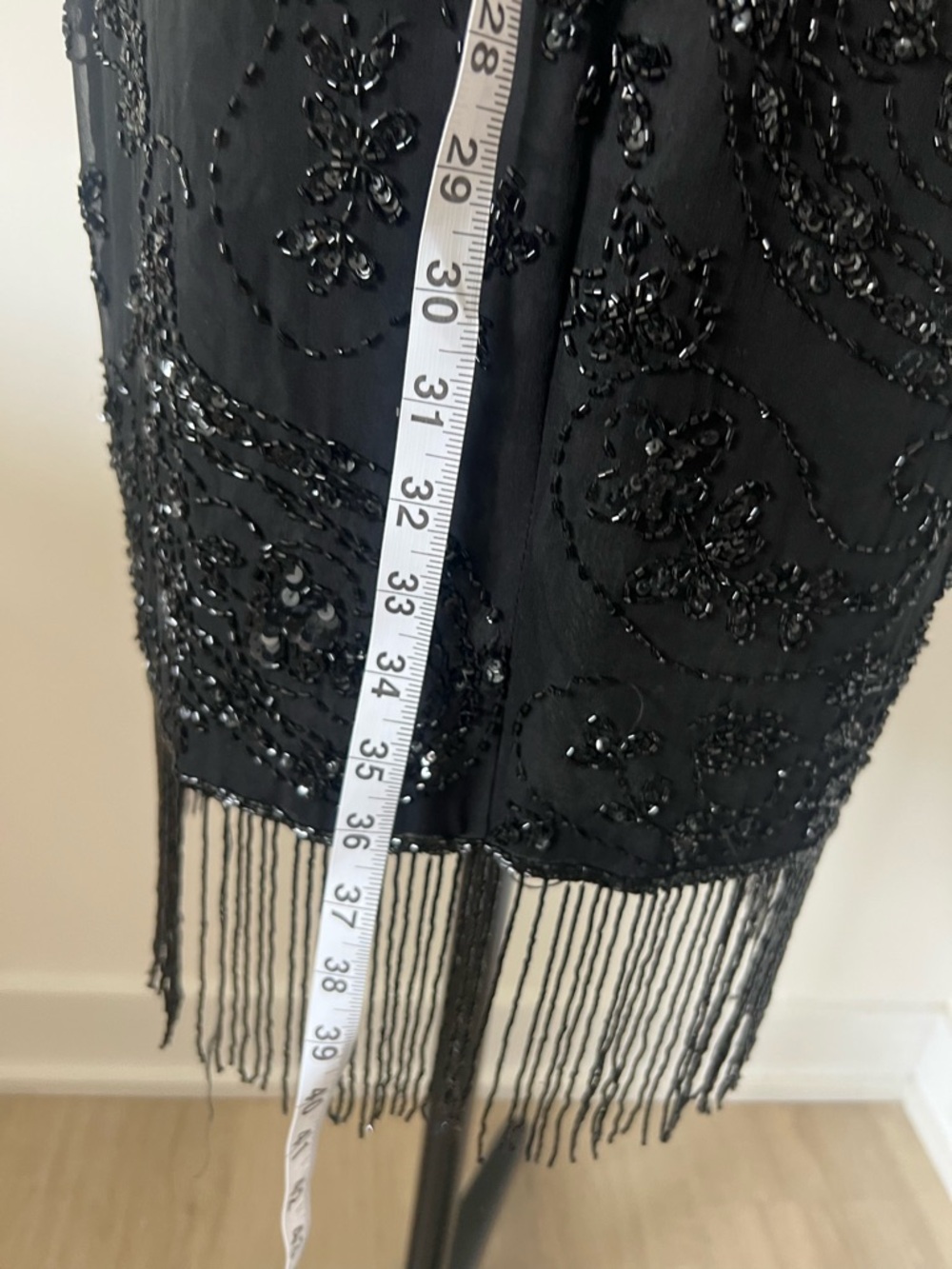 Vintage 70s Silk Oleg Cassini Black Beaded Fringe Sequin Dress Size 10  Flapper - Picture 9 of 9